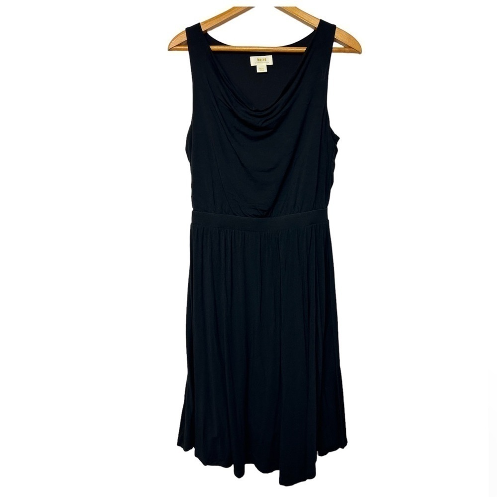 Anthropologie Maeve Black Sleeveless Flare Stretchy Classic date Midi Dress Sz S
